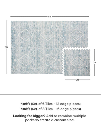 House of Noa Play Mat – 4x8 Indigo Ula – Set of 8 Tiles – Cushioned EVA Foam Play Mat for Floor, Soft Interlocking Mats for Hard Floors