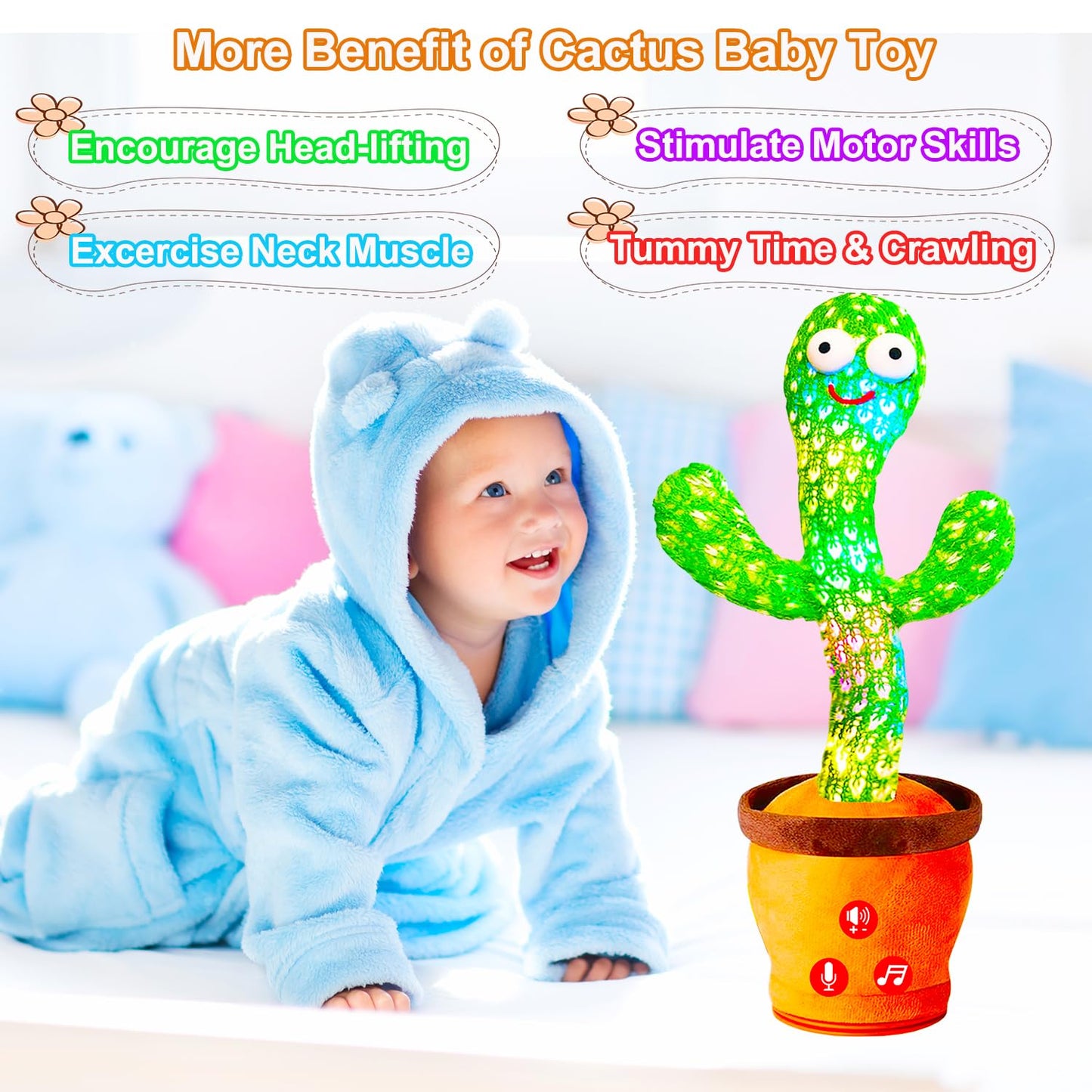 Baby Toys Interactive, Dancing Talking Cactus Toy Volume Adjustable, Mimicking Singing Repeating, Easter Gifts / Easter Basket Stuffers for Baby Toddler, Toddler Infant Baby Toys Gifts for Boys Girls