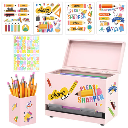 SYMDROMIA Pencil Dispenser for Classroom Stainless Steel Pencil Holder for Desk, Pencil Dispenser Set with Silicone Organizer & 5 Stickers, Back to School Classroom Must Haves Teacher Supplies (Pink)