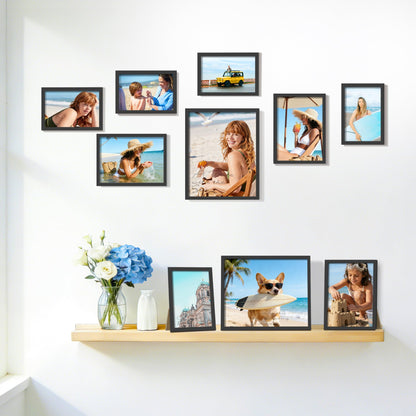 DUENPY 15 Pack Picture Frames Collage Wall Decor, Black Frame Set with 3pcs 8x10, 6pcs 5x7, 6pcs 4x6 for Gallery Display, Wall Mounting & Tabletop, Bulk Photo Frames for Living Room Decor