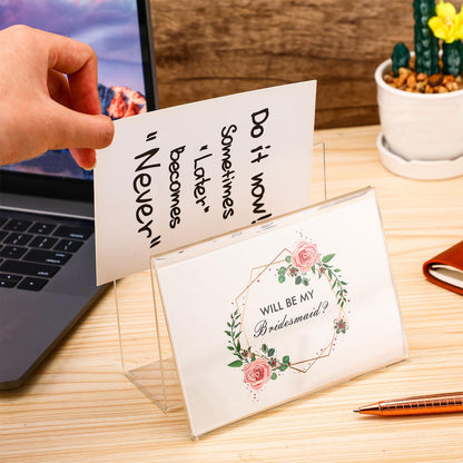 Crtiin 3 Pcs Clear Acrylic Postcard Display Holder Business Card Holder Greeting Card Display Clear Business Stand Rack for Index Organizer Desk Table Home Office, 6 x 4.25 x 4.5 Inches
