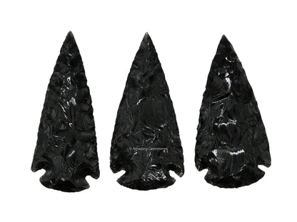Amazing Gemstone 3 Pieces Black Obsidian Arrowhead, Crystal and Healing Stone Flint Rock Arrow Head - 2 to 3 Arrowheads for DIY Project Craft Point Jewelry Making