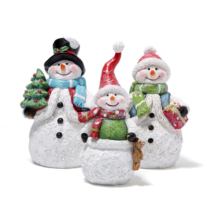 Hodao 3 PCS Christmas Snowman Family Decorations Xmas Snowman Figurines Winter Decor Handmade Figurines for Xmas Decor Gift - Christmas Party Home Decorations (Family)