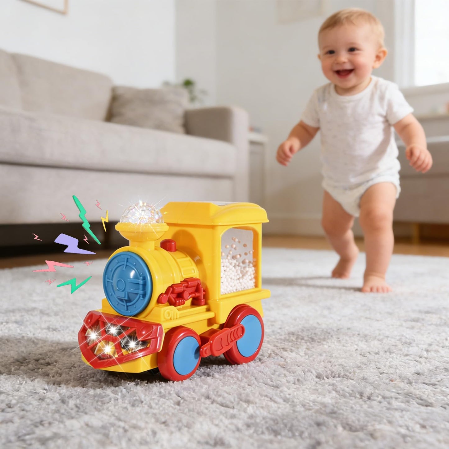 Light Up Train Toy for Toddlers, Transparent Car Toy for Kids with Cool Light and Music Educational Crawling Toys for Baby Boys and Girls