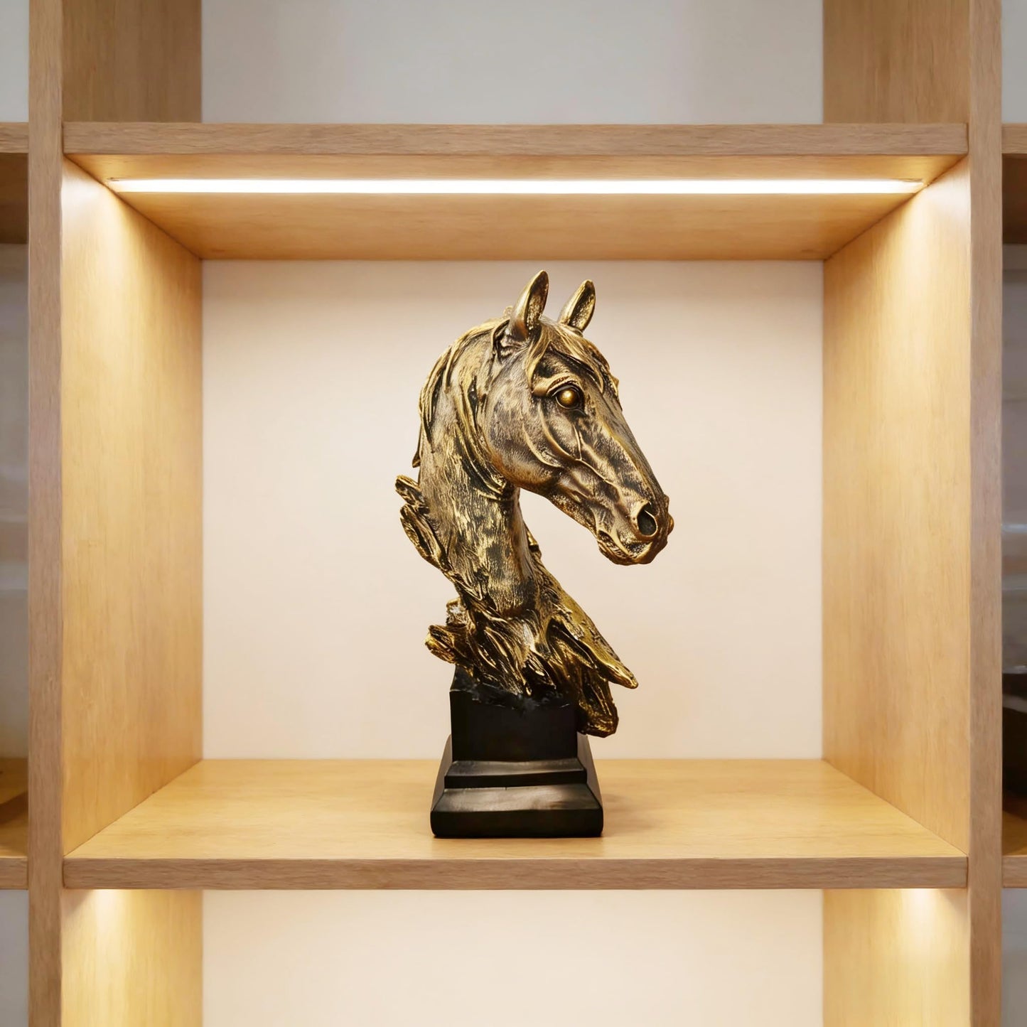 Retro Animal Gold Horses Standing 11.42“ Resin Home Statue for Living Room Decor Animal Ornament Sculpture Art Figurine Decorative - Bronze