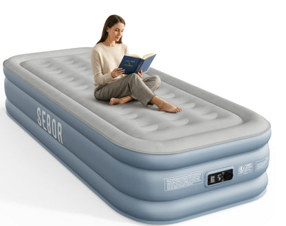 Sebor Air Mattress Twin with Built-in Pump 18", Comfortable Self-Inflating Blow up Mattress with High-Speed Pump, Durable Twin Size Air Mattress with Storage Bag for Guests, Moving, Camping, Travel