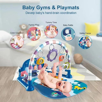Baby Gym Play Mat, Piano Kick and Play Lights and Music Tummy Time Toys Infant Musical Activity Gym Mat for Visual, Hearing, Sensory, Gift Suitable for Newborns Aged 0 to 3 6 9 12 Months (Blue)