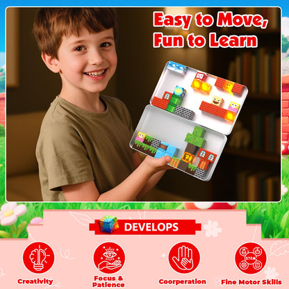 Goody King 45pcs Travel Toys Magnetic Blocks with Metal Box, Light up Magnetic Blocks, Educational STEM Toys for Kids 3 4 5 6 7 8 9 10, Travel Construction Play Set, Christmas Birthday Gifts