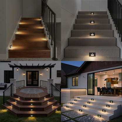 Jandov 4 Pack Motion Sensor Stair Lights Indoor Outdoor,Dimmable Motion Activated Step Lamp 3000K/4000K/6000K,Hardwired 120V 4W IP65 Waterproof Outside Stairway Light,Led Staircase Lights- Black