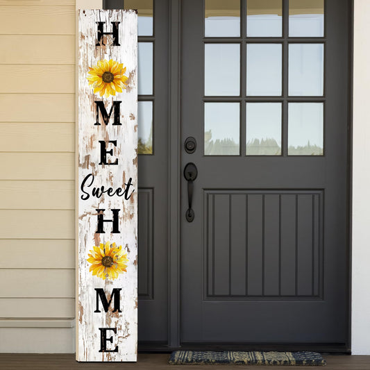 Home Sweet Home Welcome Porch Sign 47.2" Rustic Sunflower Wooden Welcome Sign Spring Summer Vertical Standing Outdoor Porch Decor Farmhouse Front Door Yard Hanging Wooden Decoration for Garden Gift