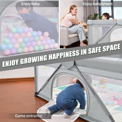 Baby Playpen Foldable, Heyo.Ja Large Play Yard, Playpen for Babies and Toddlers, Play Pens for Babies and Toddlers with Gate, Indoor & Outdoor Portable Play Pen (47"×63")