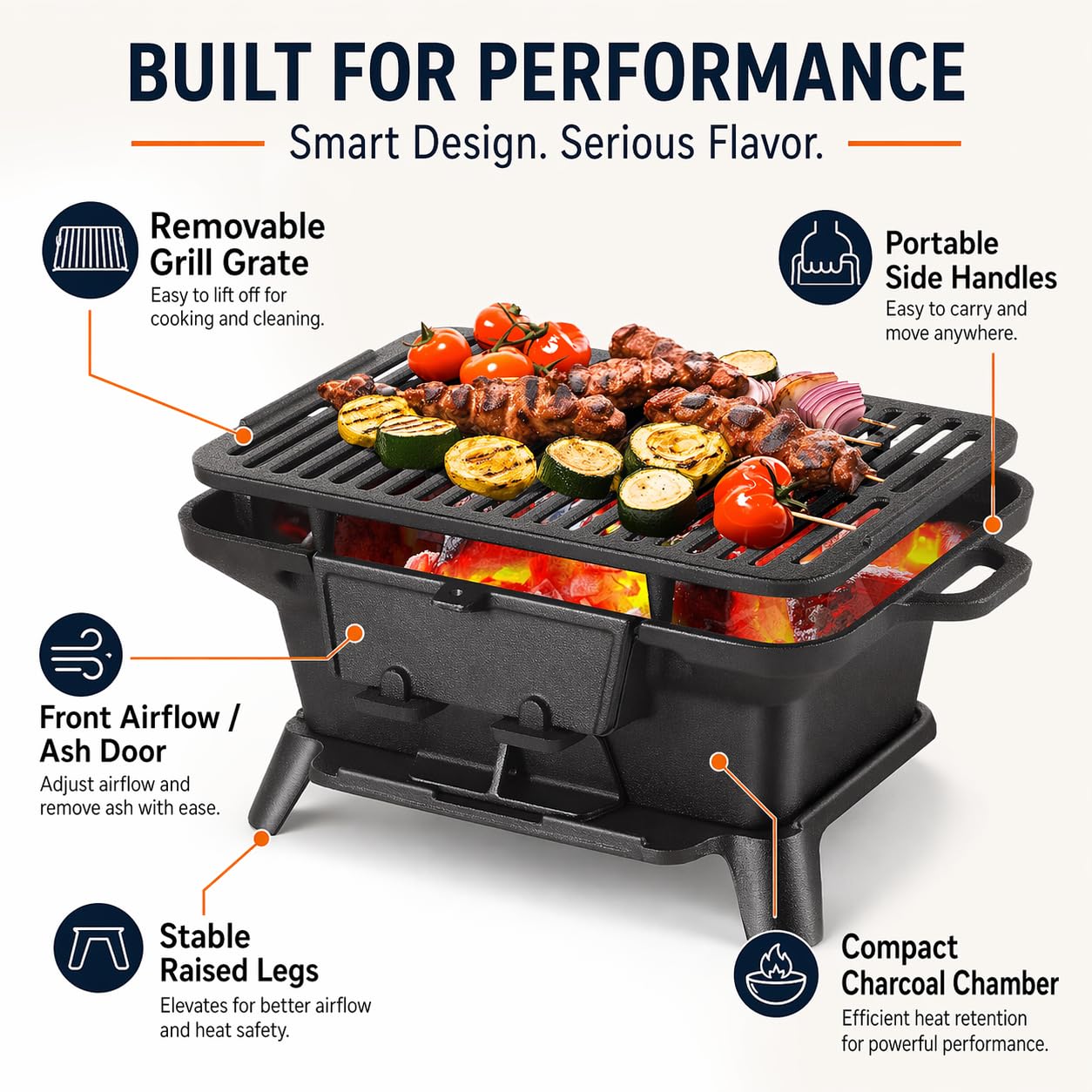 Hibachi Grill Outdoor, Portable Mini Charcoal Grill, Pre-Seasoned Cast Iron, Small Japanese Yakitori Tabletop Skillet Grill Stove for Outdoor Camping