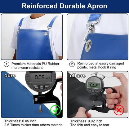 SHEOMERN Heavy Duty Vinyl Industrial Anti-Tear Apron, 43" x 26" Waterproof, Chemical Resistant, Blue, Unisex-Adults