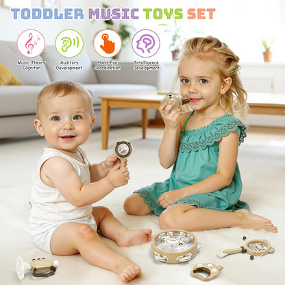 Baby Musical Toys for Toddlers 1-3: 6pcs Montessori Kids Musical Instruments Infant Baby Teething Toy with Rattle & Tambourine for Preschool Learning Birthday for Boys Girls