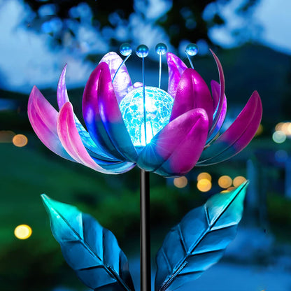 AIINY Solar Purple Metal Flower Wind Spinners, Colorful Spinning Windmill Lotus Yard Art Lights Wind Pinwheels with LED Crystal Ball Decorative Stake Lighting Flower Sculpture