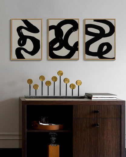 PHOPAGO Black Abstract Wall Art Ink Wash Minimalist Lines Framed Canvas Painting Artwork 11x14in Natural Framed
