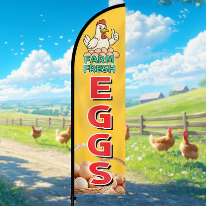 WOANIXY Farm Fresh Eggs Feather Flag With Pole Kit, Double Sided 8FT Durable Polyester Outdoor Advertising Flag, Roadside Sign For Egg Sales, Farm Stand, Farmers Market & Backyard Chicken