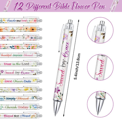 Colarr 12 Sets Christian Bulk Gifts for Women Bible Verse Pens Notebooks Religious VBS Scripture Ballpoint Pens Bookmarks Journal for Easter Sunday School Church Inspirational Supply(Floral)