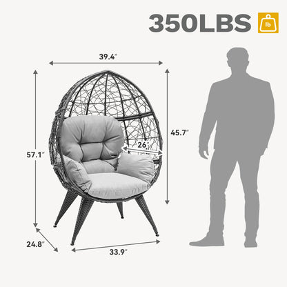 DWVO Oversized Egg Chair with Stand Rattan Outdoor Chairs, Large Lounger Chair with Cushion, Adjustable Leveling Feet, Egg Chair Indoor for Bedroom, Living Room, Outdoor Backyard, Patio, Garden, Grey