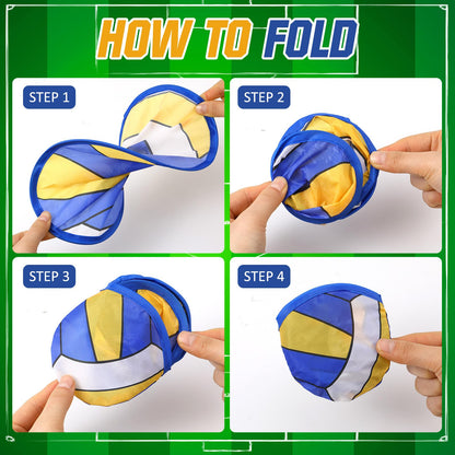 Gejoy 24 Pcs Volleyball Baseball Foldable Fan Rugby Basketball Soccer Handheld Round Folding Flying Disc for Women Man Daily Use Sports Festival Wedding Party Favors Decorations Portable, 8 Style