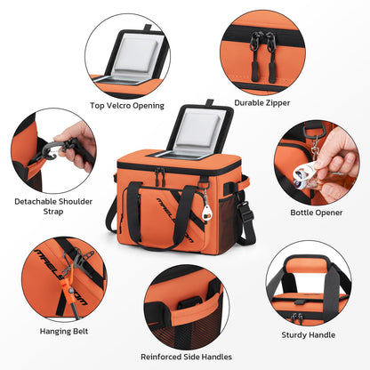 Maelstrom 30 Can Large Leakproof Soft Cooler Bag, Insulated Collapsible Ice Chest with Bottle Opener, Portable for Beach, Camping, Travel & Shopping (Orange)