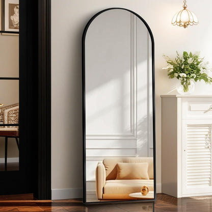 TRUNBACK 56"x18" Full Length Mirror with Stand, Shatterproof Arched Floor Mirror, Aluminum Alloy Thin Frame - Freestanding/Leaning/Wall Mount for Bedroom, Living Room & Entryway (Black)
