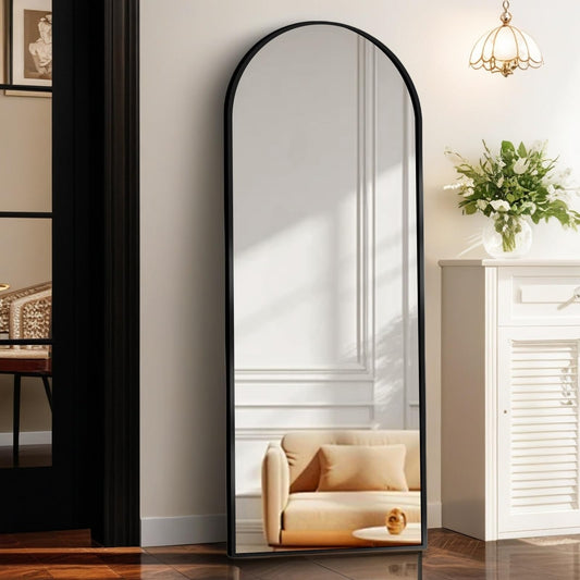 TRUNBACK 56"x18" Full Length Mirror with Stand, Shatterproof Arched Floor Mirror, Aluminum Alloy Thin Frame - Freestanding/Leaning/Wall Mount for Bedroom, Living Room & Entryway (Black)