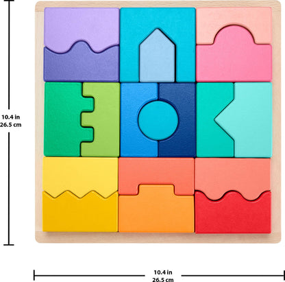 Fisher-Price Wood Toddler Toy Interlocking Blocks Stacking Jigsaw Puzzle with 20 Wooden Pieces for Kids Ages 18+ Months