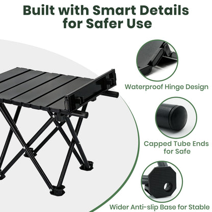 hediya 2 Pack Portable Camping Table Foldable, Ultralight Small Folding Beach Table with Carry Bag for Outdoor Travel, Beach, Camp, Picnic, BBQ, Cooking, Festival, Boat, Home Use (Black-S)