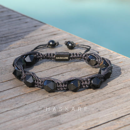 HASKARE Easter Gifts for Men Teens - Handmade Gift Protection Strength Natural Obsidian Beaded Bracelet for Dad Son Husband Brother Boyfriend
