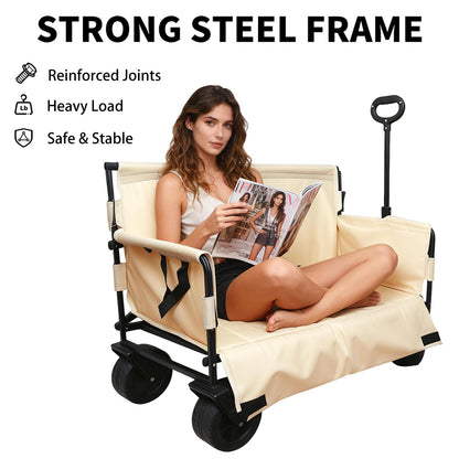 Collapsible Folding Wagon, Foldable Beach Wagon Cart with 300L Storage Collapsible 330LBS Folding Cart Adjustable Handle, Outdoor Utility Wagon for Groceries, Camping, Sports, Shopping