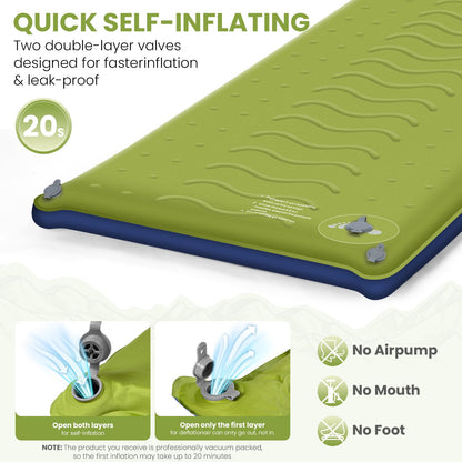 TEKIK Memory Foam Camping Pad, Ultra-Thick Foam Sleeping Pad for Camping with Pillow, 20s Fast self Inflate&Deflate, 9.5 R-Value Insulated Camping Mattress, Suitable for Tent, Car Travel & More