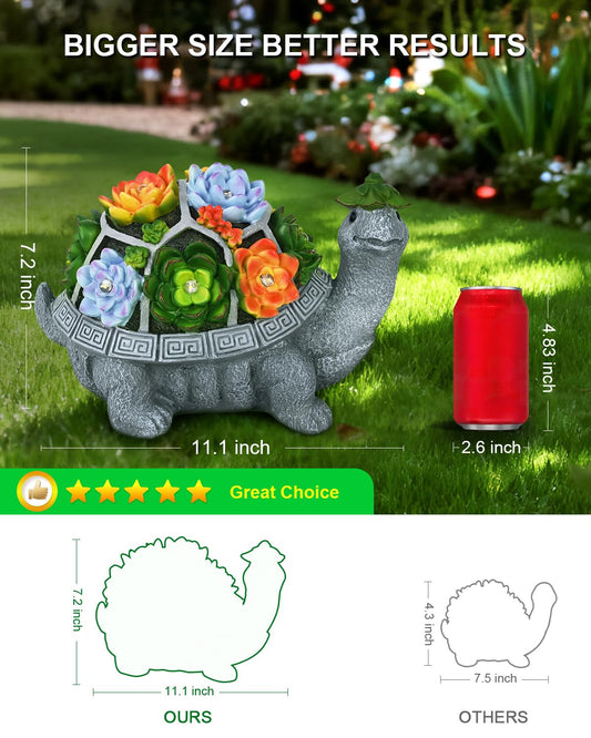 11.1 Inch Large Solar Garden Decor Turtle Statues Lights, Outdoor Figurine Decorations Ornament Lamps for Outside Yard, Lawn, Patio, Porch, Balcony, Unique Birthday Gifts for Mom women Grandma(Gray)