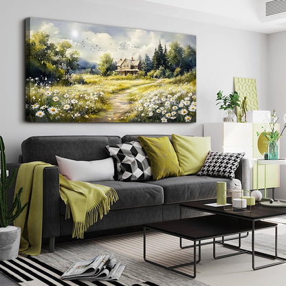 ERQINHUA Large Wall Art For Living Room Canvas Wall Decor For Bedroom Field Scenery Flower Watercolour Painting Office Decorations Stretched And Framed Wall Pictures Artwork Home Decor 30"X60"