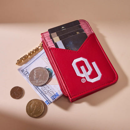 Montana West Oklahoma Sooners Slim Wallet, Card Holder with RFID Blocking, OU Team Slim Wallets for Gift, Game Day & Concert Essential, Zipper Closure, Red, NC-OU021BDY
