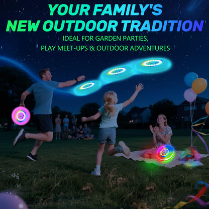 Dilabnba LED Flying Disc Toy for Lawn Game Beach Sand Backyard Outdoor Playing, Glow in The Dark Flying Ring Toass and Catch Camping Toy for Kids Adults Teen, Rechargeable, 175g