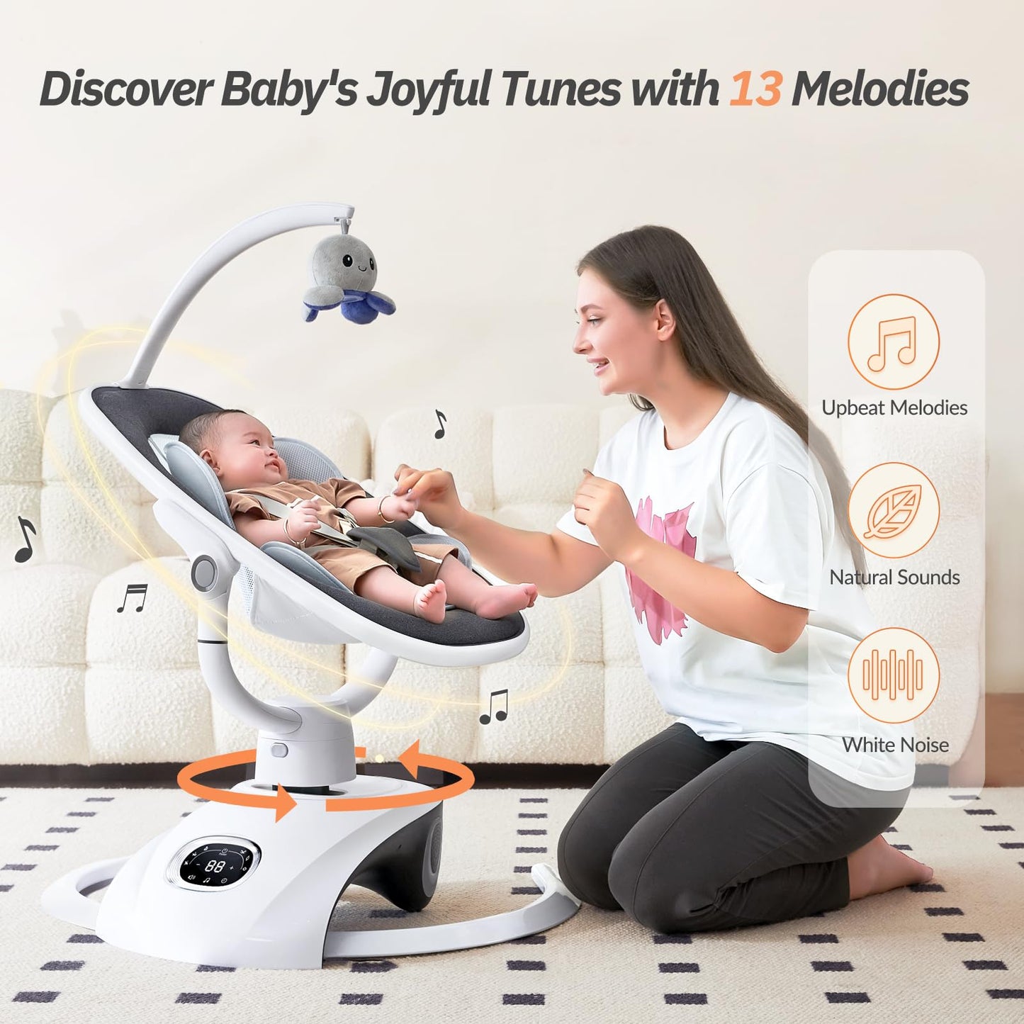 VaVaSoo Electric Baby Swing for Infants Mamroo 6 Motion Automatic Newborn Baby Rockers for Girl & Boy with Remote Control, 5 Speed, 13 Melodies, Dark Gray
