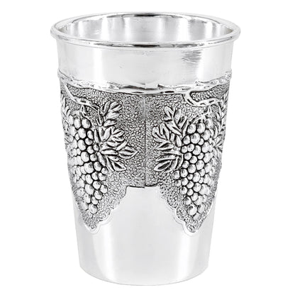 The Dreidel Company Havdalah Set, Grape Theme Wine Goblet, with Candle and Spice Incense Holders, Silver Plated