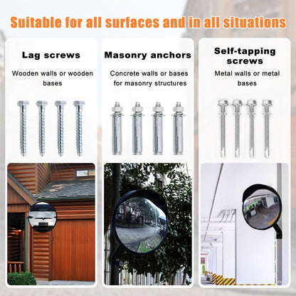 CNQLIS 12 Inch Convex Mirror Outdoor with Adjustable Wall Fixing Bracket,Blindspot Traffic Mirror for Driveway Garage Park Outdoor Wide Angle View Mirrors