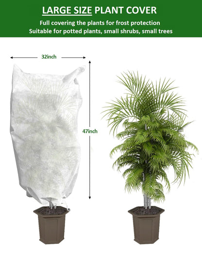 EAONE 12 Pack Plant Covers Freeze Protection, 32x47'' Winter Frosts Cloth for Outdoor Plants, Reusable Frost Blankets Drawstring Bags for Cold Freeze Sun Protection Bird Insect Prevention,White