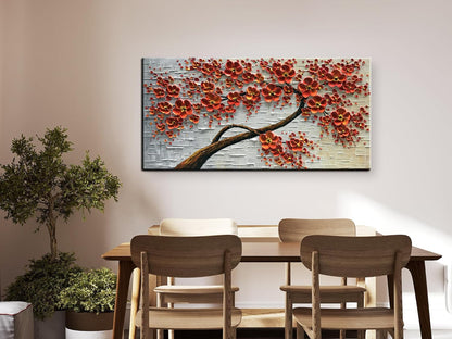 YaSheng Art -Large 3D Textured Framed Abstract Floral Oil Painting ,Wall Art for Living Room,hand painted Canvas Wall Art, Bedroom Wall Art Decor, 3D Red Floral Artwork, Modern Home Wall Decor 60x24inch