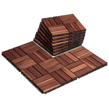 THYOI Premium Deck Tiles, Patio Flooring - Outdoor Waterproof Acacia Wood Tiles for All Weather Use - Balcony, Backyard, Indoor & Outdoor (Square Ft) (10, Dark Brown, 12S)