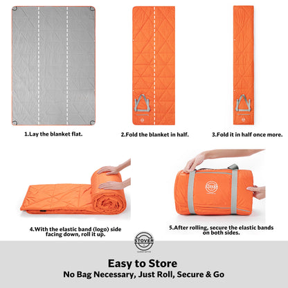 STOVER Large Waterproof Outdoor Stadium Blanket- Extra Thick Soft Fleece Camping Blanket for Travel, Picnics, Sports, Dogs- 79"x55" Warm, Windproof, Sand-proof, Lightweight, Packable (Game Day Orange)