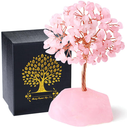 QINJIEJIE Rose Quartz Crystal Tree Healing Crystals Pink Desk Decor Gemstone Tree Natural Stones Base Copper Wire Attract Luck Money Trees Office Decor Energy Spiritual Meditation Gift