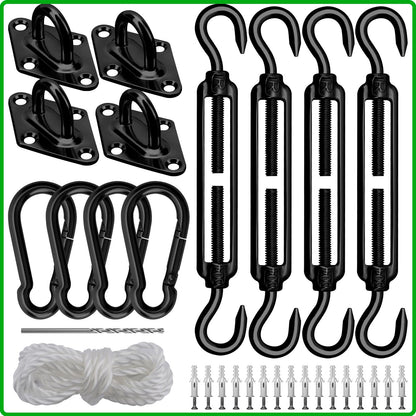 Sun Shade Sail Hardware Kit 6 Inch Heavy Duty 304 Stainless Set for Triangle Rectangle Sun Shade Sail Installation, Awning Attachment Set for Patio, Garden Outdoors Sun Protection Rainshield (46 Pcs)