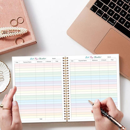 Bill Tracker Notebook - Monthly Bill Organizer & Planner for Personal Budgeting Financial, Monthly Bill Payment Checklist, 8.5" x 11", Black Flowers