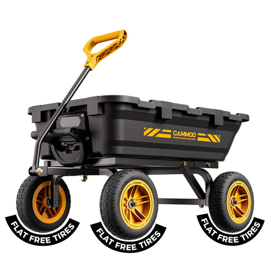 CAMMOO 10in NO-FLAT TIRES 900lb Heavy-Duty Garden Dump Cart DIY Expandable Capacity Over 4 Cu.Ft. Utility Wagon with Quick-Release Dumping & Prime Grade 100% Virgin Polypropylene-Not Recycled Material