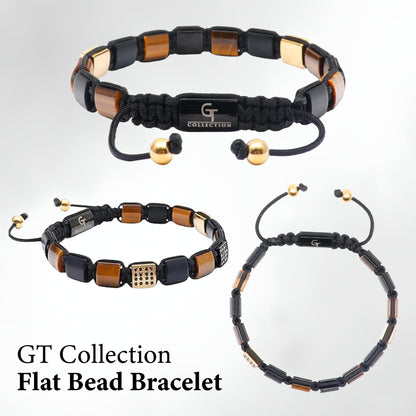 GT collection Flat Bead Bracelet, Gemstone Adjustable Bracelets for Men - Beaded Energy Bracelet for Relaxation and Peace, Handcrafted Men's Jewelry Gifts for Men