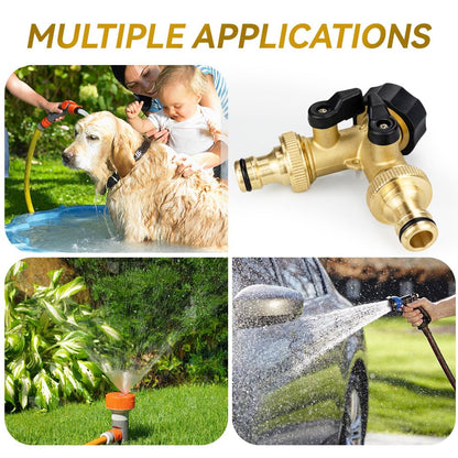 TMOK Garden Hose Splitter 2 Way With 2 Brass Nipple Connector,Heavy Duty Brass Hose Connector Tap Splitter, Y Splitter 2 Valves And Outdoor Faucet with 4 Extra Rubber Washers