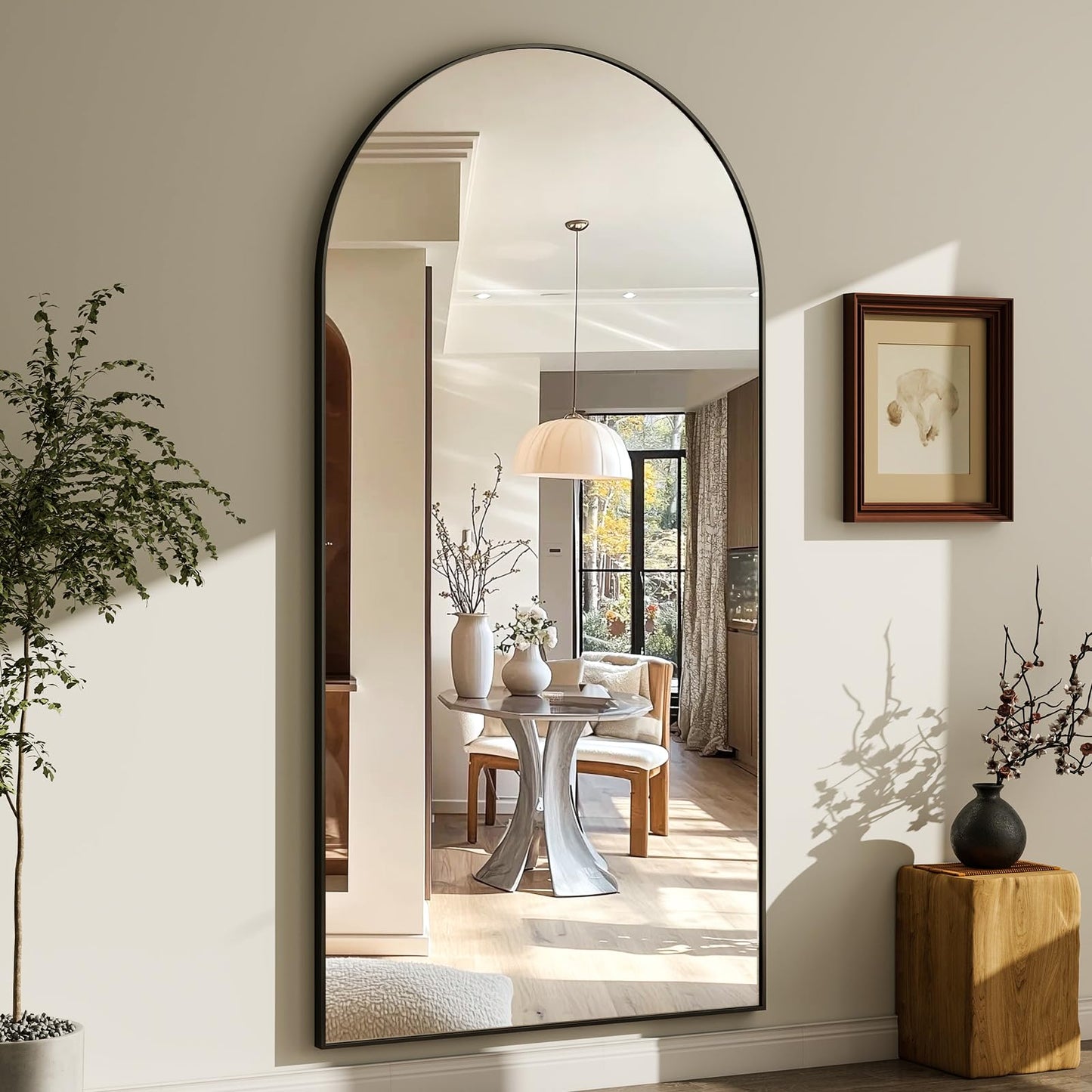 GLSLAND-30x71 inch Wall Mount Arched Full Length Mirror-Aluminum Alloy Frame High Definition-Full Body Mirror for Bedroom or Living Room,Black